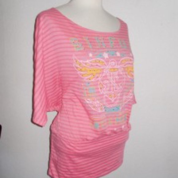 SINFUL BY AFFLICTION SIZE MEDIUM "LOVE & PRIDE" PINK DOLMAN SLEEVE UPRISING TOP - Picture 3 of 9